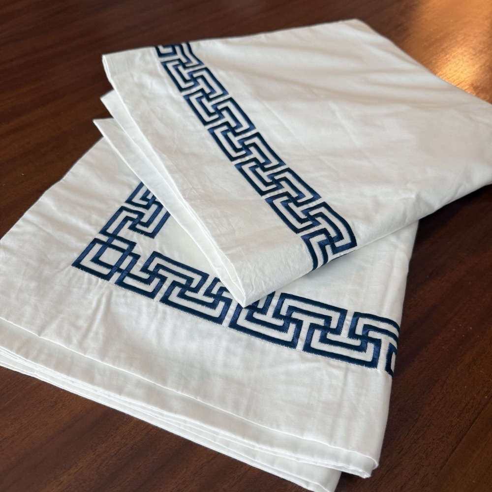 Hotel Collection King 2-Pillowshams Greek Key Embroidered 20" x 36" White Navy